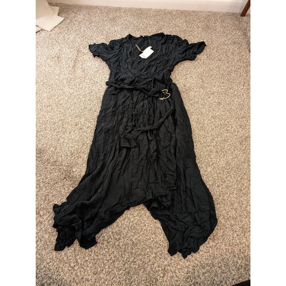 Banana Republic NEW Wrap Dress Black Size 4 Petite Short Sleeve Belt - Picture 3 of 7